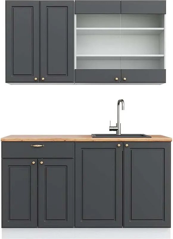 Pojedyncza kuchnia antracytowo-złoto-biały 140x60x81.6 fame-line