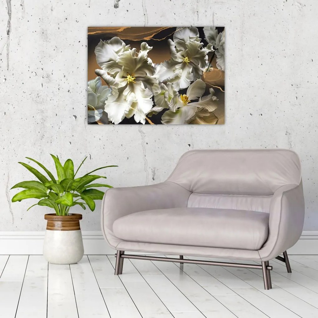 Obraz na szkle - Orchidea kwiaty na marmurowym tle (70x50 cm)