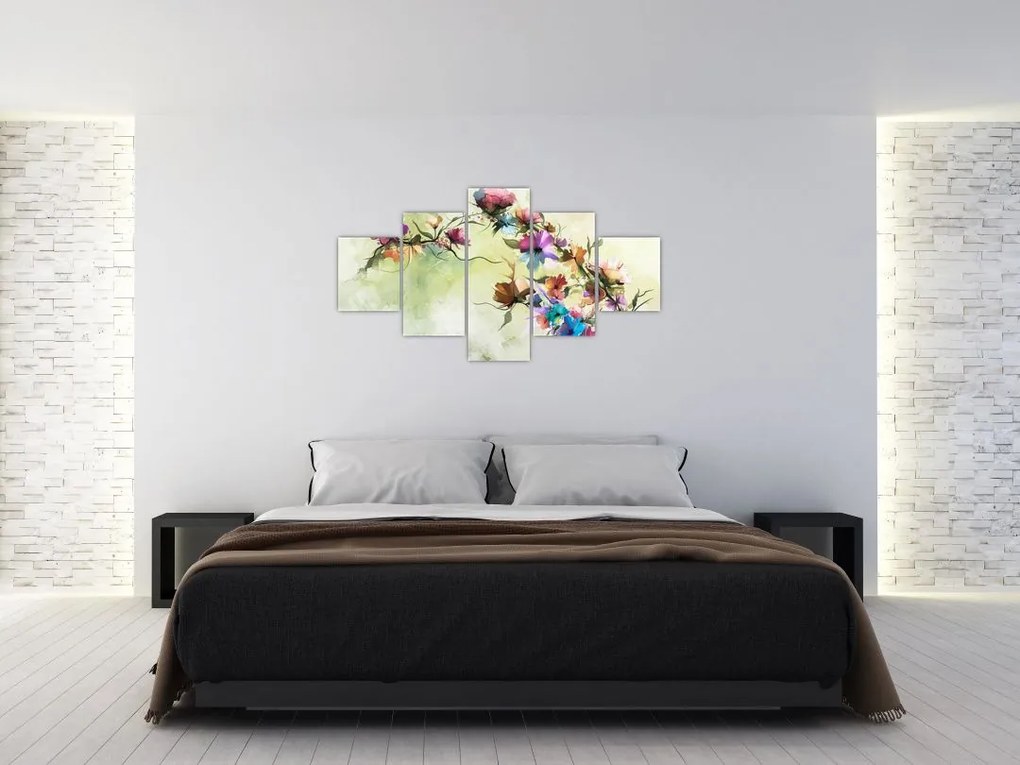 Obraz - malowidło pnącej się kwiaty (125x70 cm)