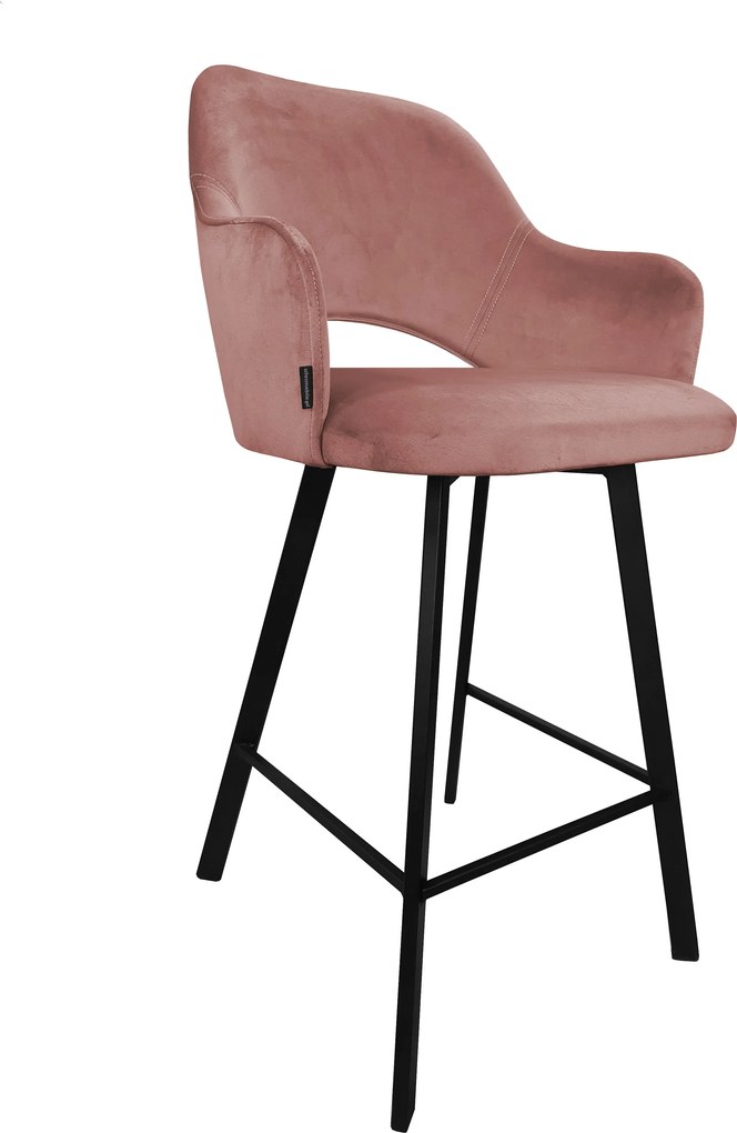 Hoker Milano krzesło barowe tkanina Welur podstawa metalowa : Kolor nogi - Czarna profil, Kolor tkaniny - VELVET - MG58, Typ siedziska - Siedzisko stałe