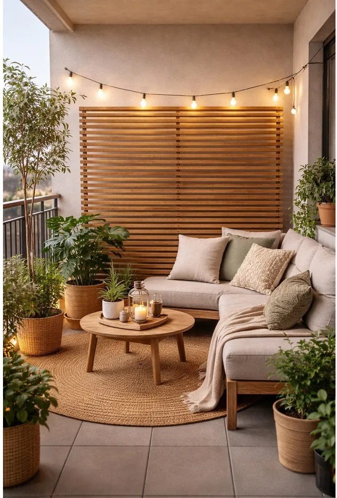 Drewniano-metalowy parawan balkonowy w naturalnym kolorze 153x185 cm − Hartman