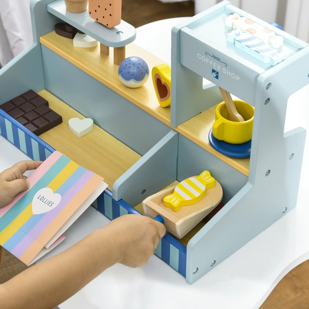 AIYAPLAY Lodziarnia dla Dzieci, Stanowisko z Lodami, Bogaty Zestaw, Wspiera Fantazję i Umiejętności Motoryczne, Jasnoniebieski