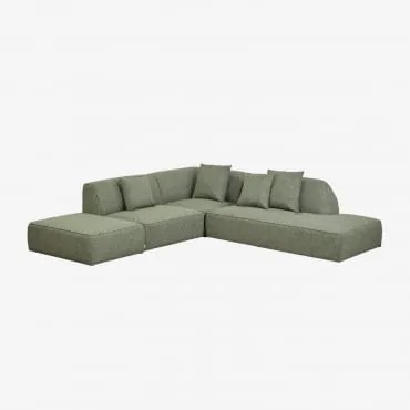 Sofa Modułowy Narożny 3-częściowy Z Prawym Szezlongiem I Tapicerowanym Pufem Cardea Bukla Szałwiowa Zieleń - Sklum