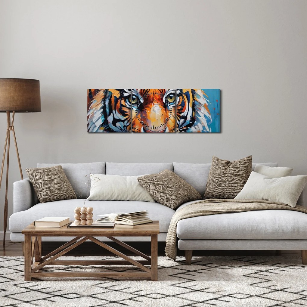 Obraz - Widok tygrysa, obraz (z zegarem) (90x30 cm)
