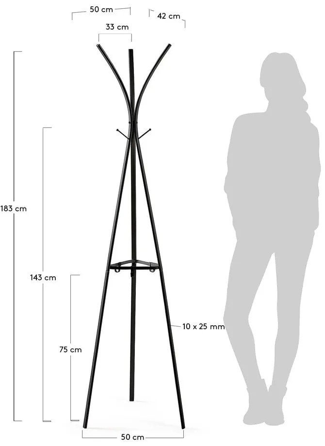 Czarny wieszak Kave Home Stearn, wys. 183 cm