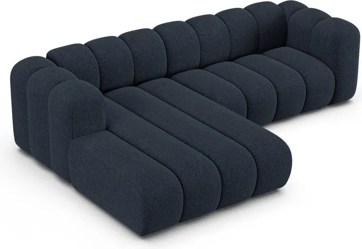 Ciemnoniebieski narożnik z tkaniny szenilowej (lewostronny/z szezlongiem) Lupine – Micadoni
