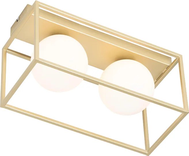 Designerska lampa sufitowa złota z białym szkłem 2-światła - Aniek