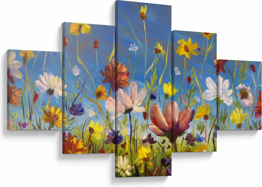 Malowany obraz kwitnącej łąki (125x70 cm)