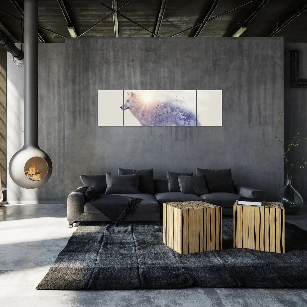 Obraz - Wilk arktyczny odzwierciedla dziki krajobraz (170x50 cm)