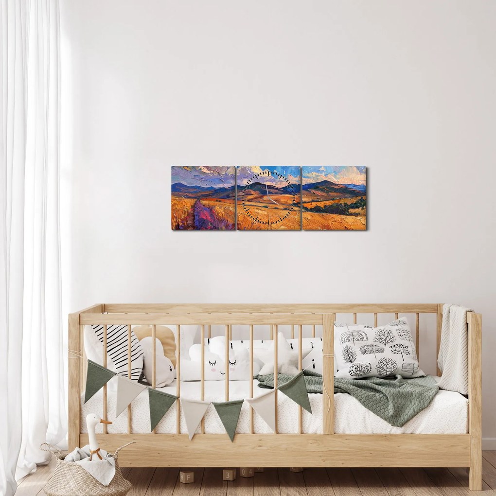 Obraz - Obraz olejny przedstawiający krajobraz (z zegarem) (90x30 cm)