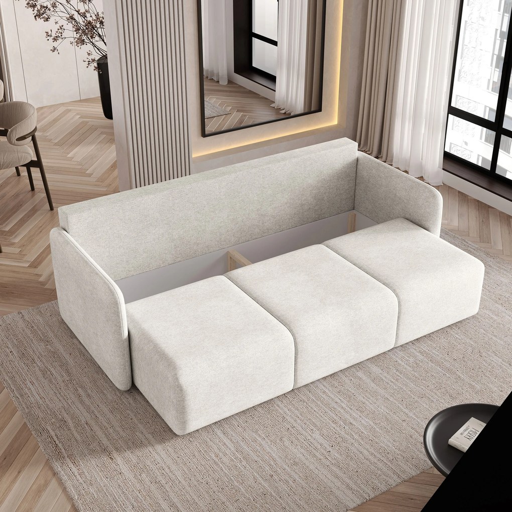 Masseno Sofa SUVI III z funkcją spania i pojemnikiem na pościel, Rozkładana sofa - Kremowy, NEVE 02