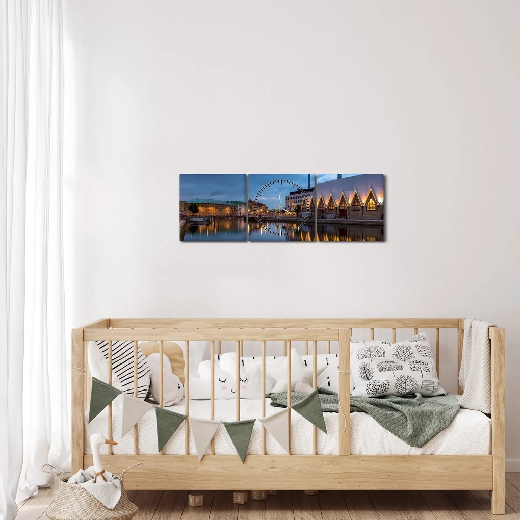 Obraz kanału wodnego - Göteborg (z zegarem) (90x30 cm)