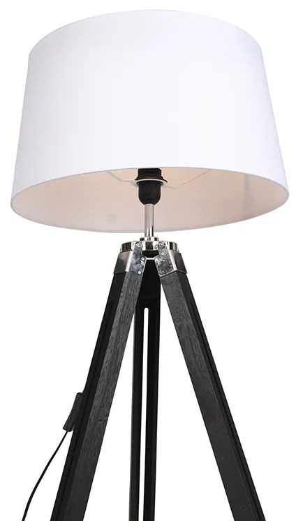 Lampa podłogowa Tripod czarna z abażurem 45cm lnianym białymPrzemysłowy Oswietlenie wewnetrzne