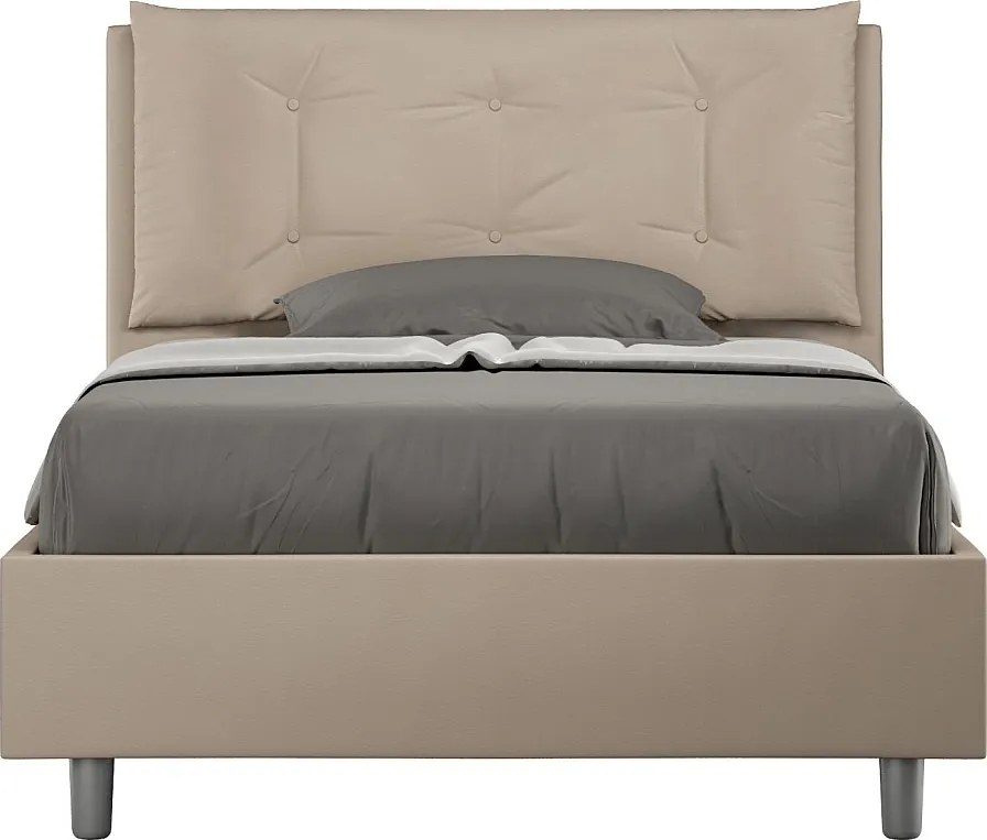 Łóżko wyposażone w stelaż z listwami tapicerowane 120x200 sztucznej skóry szaro-beżowy Annalisa Large