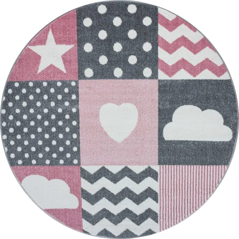 Dywan dziecięcy Kids Kwadraty różowy 120 cm x 120 cm koło