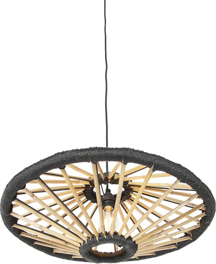 Orientalna lampa wisząca bambusowa z czarnym 60 cm - Evalin