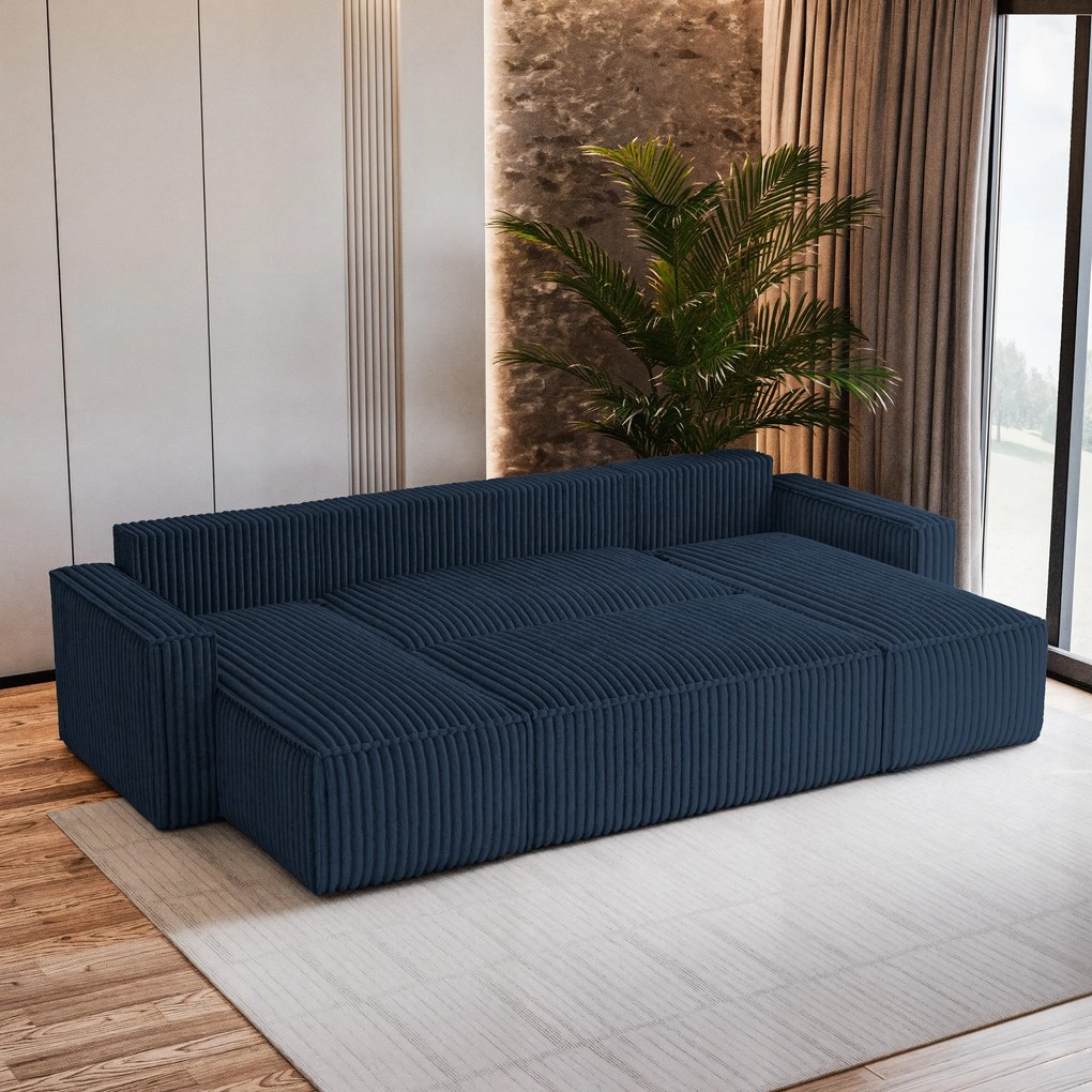 Masseno Narożnik PESANO z funkcją spania i pojemnikiem na pościel Narozniki U, Rozkładana sofa - Niebieski, TILIA 77