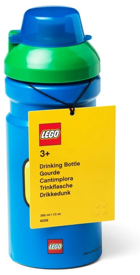 Niebieska butelka na wodę z zieloną zakrętką LEGO® Iconic, 390 ml
