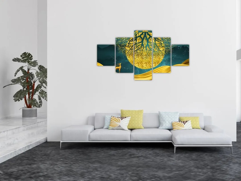 Obraz - Abstrakcja, złoty krajobraz (125x70 cm)
