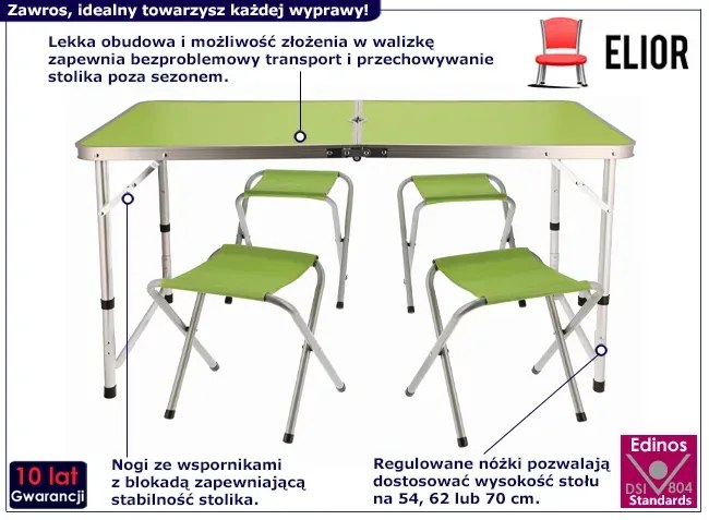 Zielony składany stolik ogrodowy z 4 taboretami L4-D72