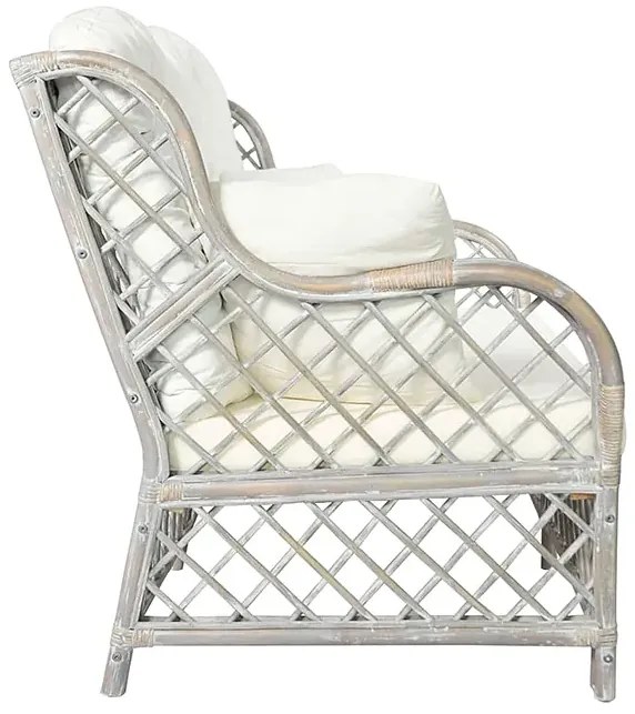 2-osobowa szara sofa rattanowa z lnianą tapicerką T1-E67