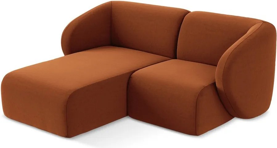 Aksamitny narożnik (lewostronny/z szezlongiem) w kolorze terakoty Lani – Makamii