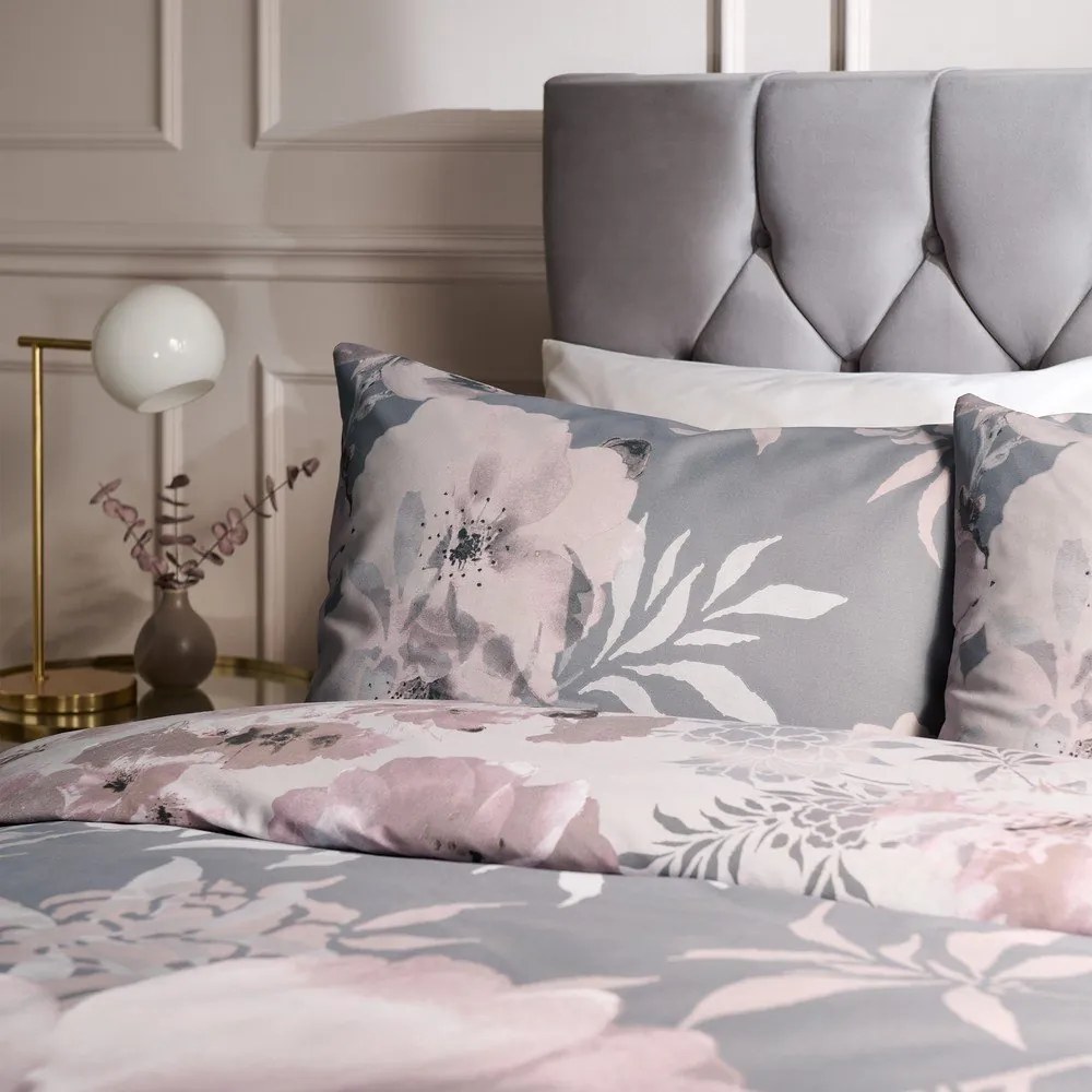 Różowo-szara pościel dwuosobowa 230x220 cm Dramatic Floral – Catherine Lansfield