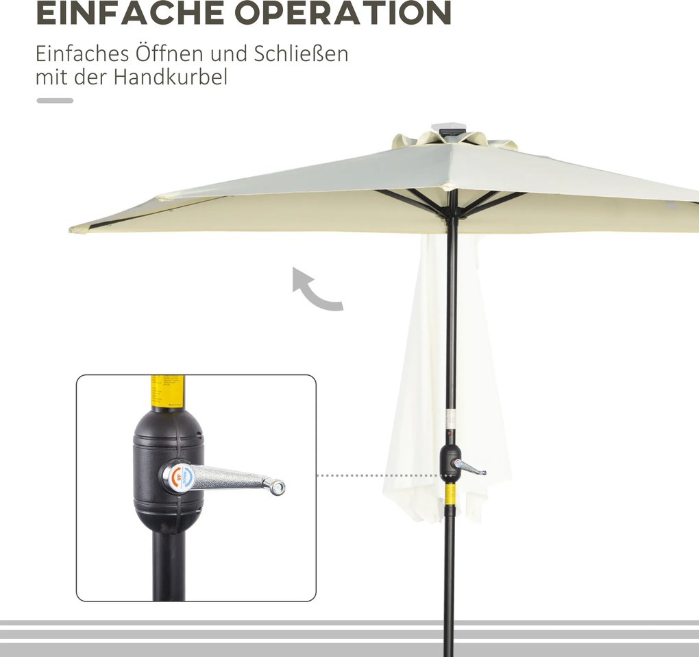 Outsunny Parasol, 270 x 240 cm pół parasol, parasol balkonowy z LED do ogrodu