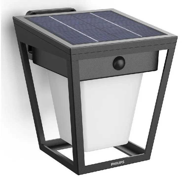 Philips Nissa UltraEfficient solarna lampa ściennaLED, czujnik, czarna, 1,8 W, 250/25 lm, 3000 K