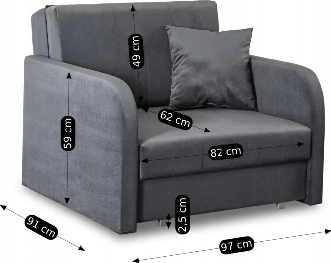 Fotel do Spania VERO Rozkładany Jednoosobowy Amerykanka Szary Nowoczesny