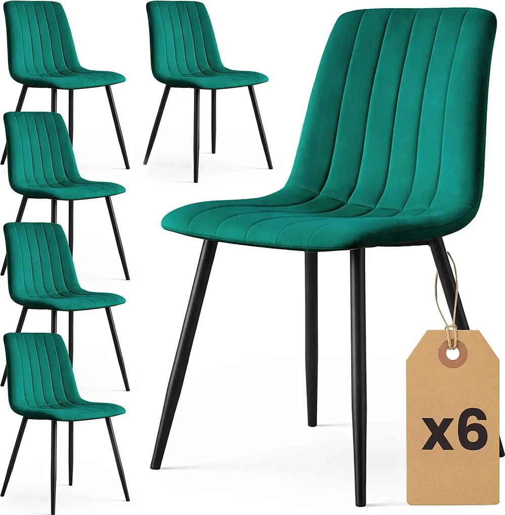 Zestaw 6 zielonych krzeseł pikowanych - Selvaro