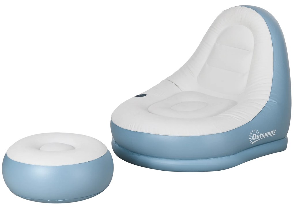 Outsunny Nadmuchiwany Krzesło Powietrzne na Zewnątrz, 125 x 100 x 87 cm, Biało-niebieski