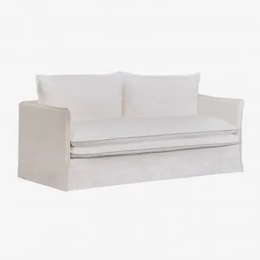 Sofa Trzyosobowa Z Lnu I Bawełny Grace Tkaniny Distressed White - Sklum