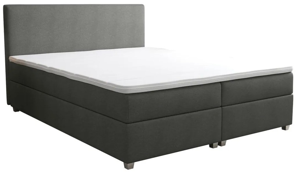 Zestaw łóżko kontynentalne z zagłówkiem + stelaż + materac + nakładka na materac - 140 x 200 cm - Tkanina - Antracytowy - ONAN marki YSMÉE