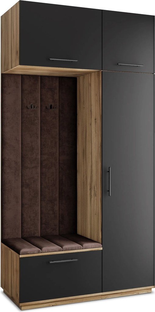 Masseno Garderoba REMA 120/240/60 cm Nowoczesna Szafa do Przedpokoju Dąb wotan, MONOLITH 29 (Brązowy)