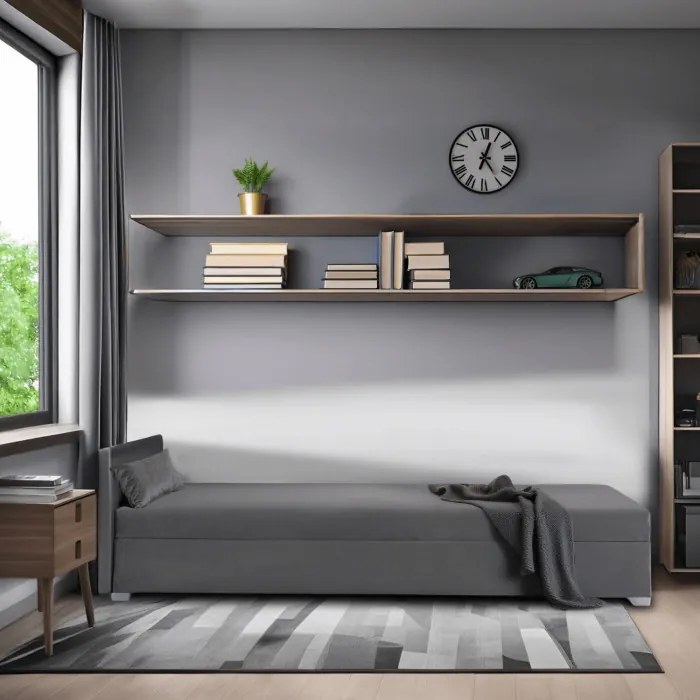 Łóżko Tapczan Młodzieżowe KARO 2 90x200 cm Pojedyncze Szare Welurowe