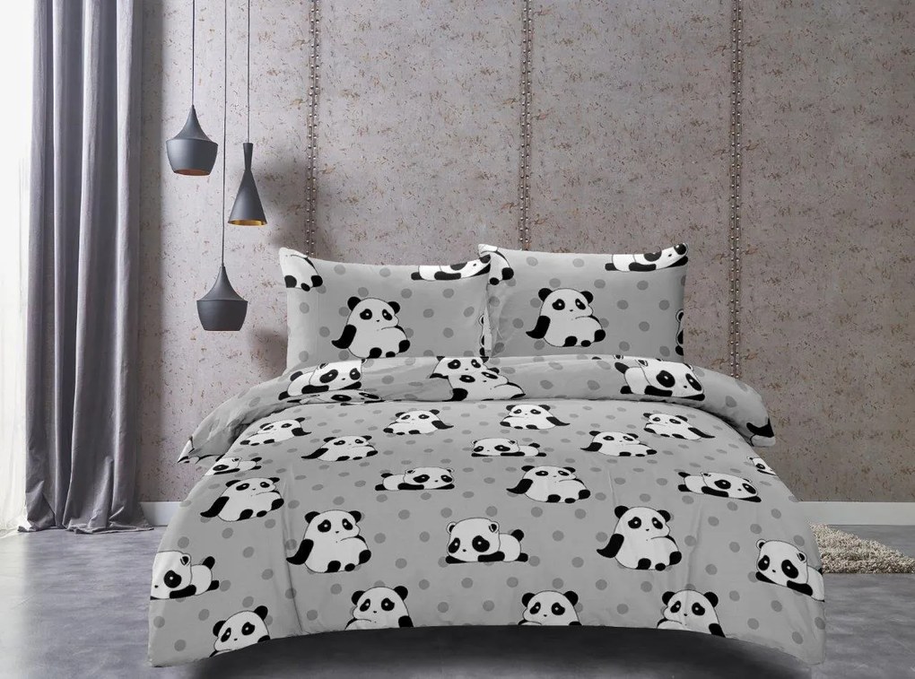 PrzytulneMieszkanie.pl PrzytulneMieszkanie.pl Pościel z mikrofibry PANDA szara Rozmiar pościeli: 2 szt 70 x 90 cm | 200 x 220 cm