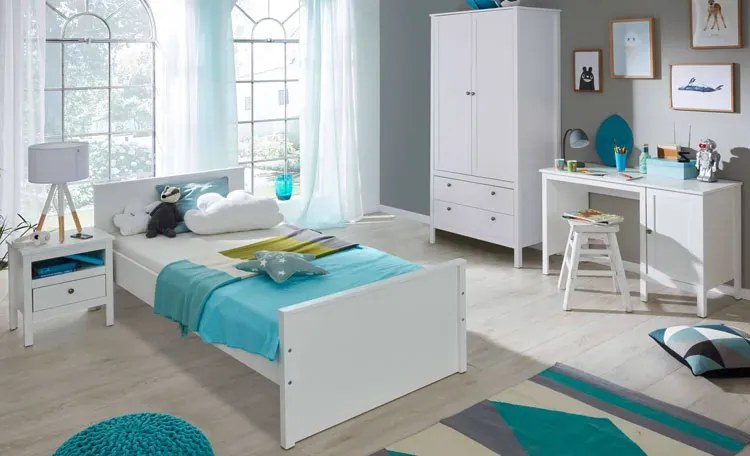 Biały komplet mebli do pokoju młodzieżowego z łóżkiem T2-S08