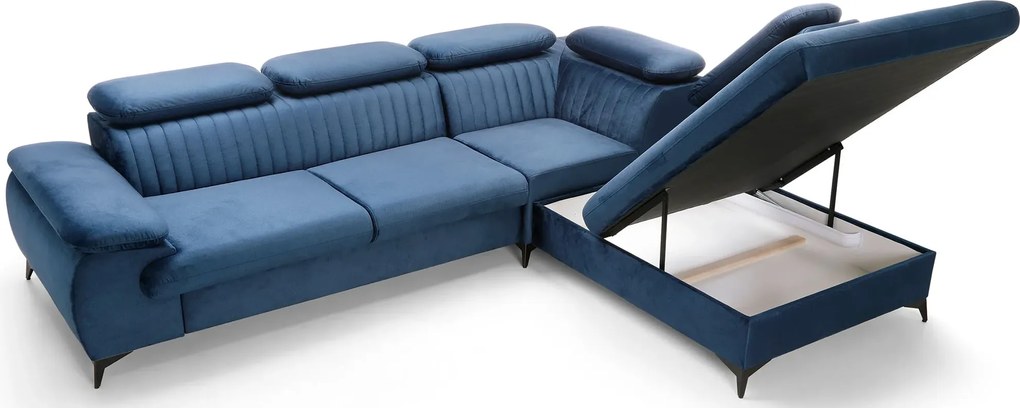 Ciemnoniebieska kanapa narożna rozkładana H0-L40