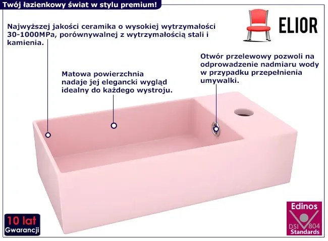 Różowa umywalka ceramiczna - Matijas