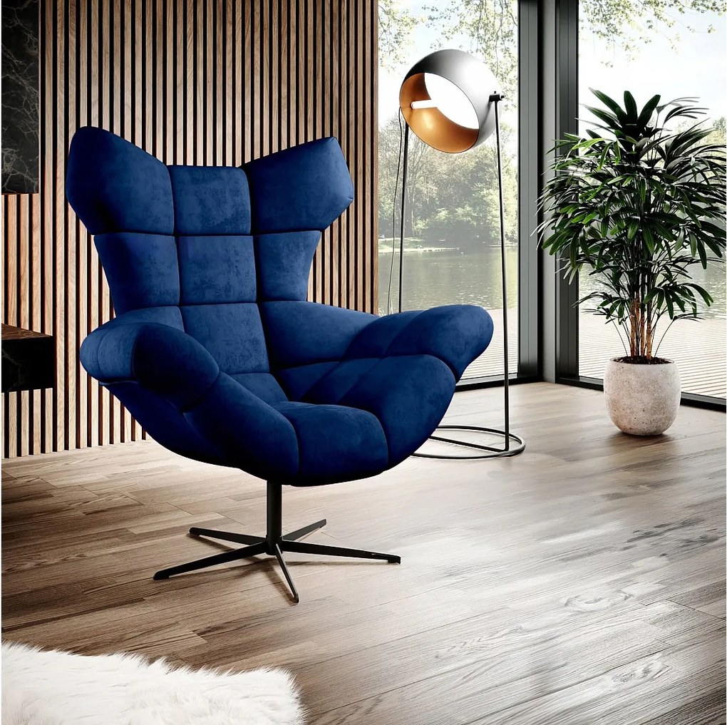 SENSI Fotel Relax z obrotem 360° i funkcją kołysania – Poduszka z pianki Lux, Niebieski, 104x46x119 cm