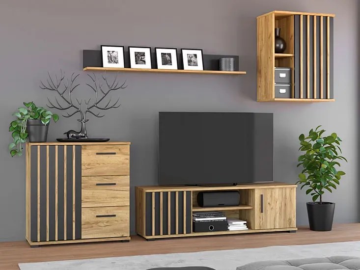 Wisząca szafka w stylu loft z czarnymi lamelami - Lironi 9X