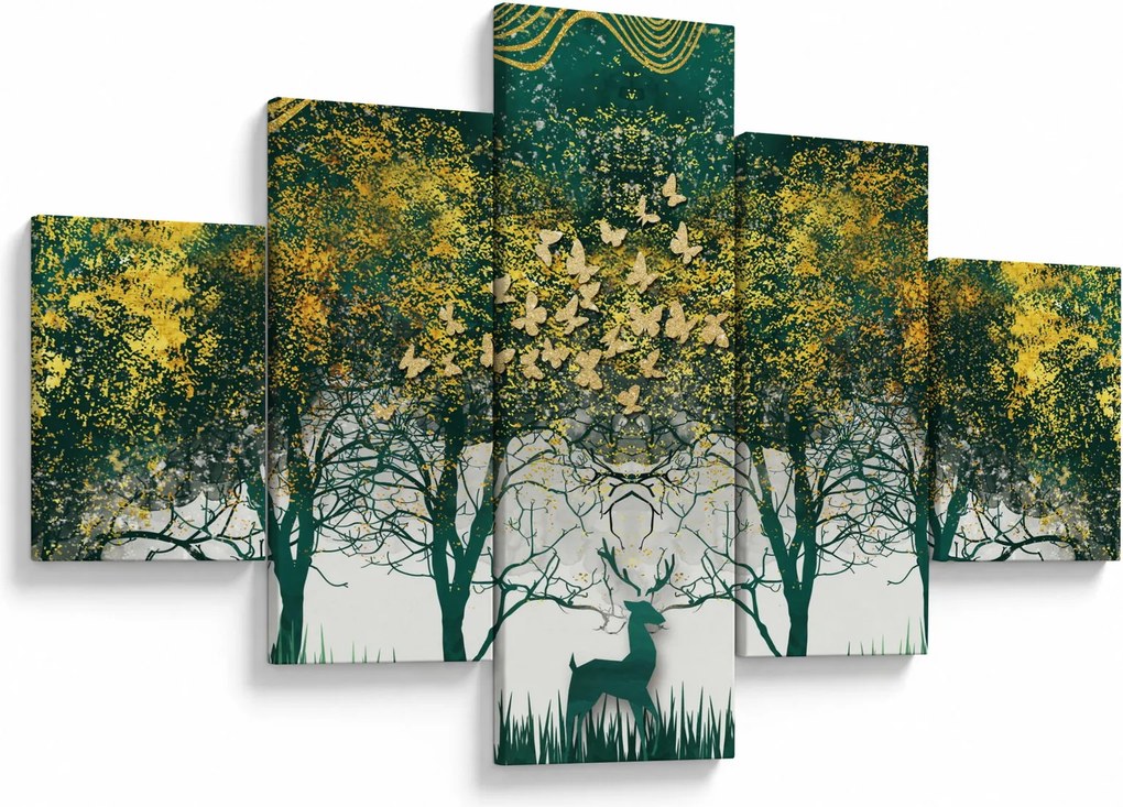 Obraz - Jelenie w zielonym lesie (125x70 cm)