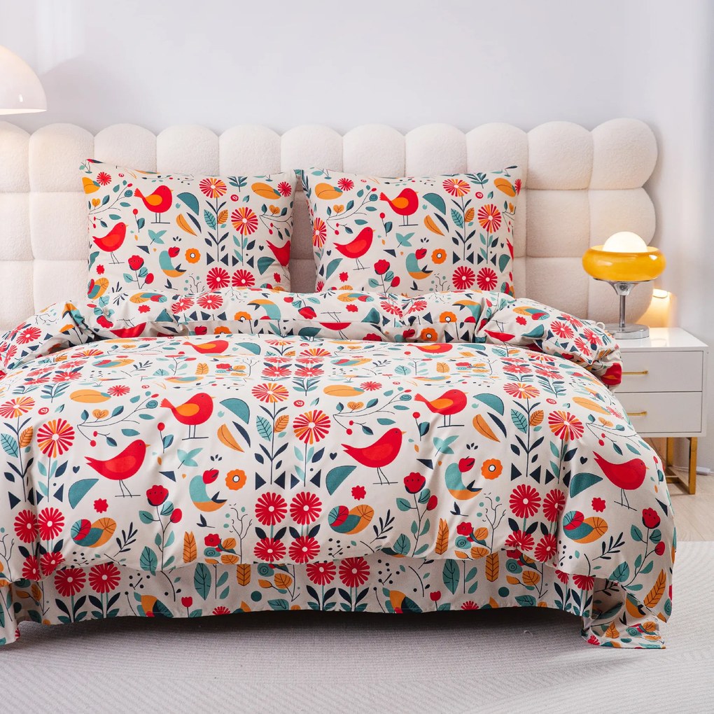 PrzytulneMieszkanie.pl PrzytulneMieszkanie.pl Pościel z mikrowłókna RETRO BIRD kolorowe Rozmiar pościeli: 70 x 90 cm | 140 x 220 cm