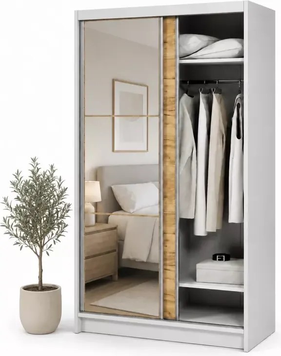 Szafa przesuwna Deverio 120/160/200 cm z lustrem lub bez biała szara dąb craft