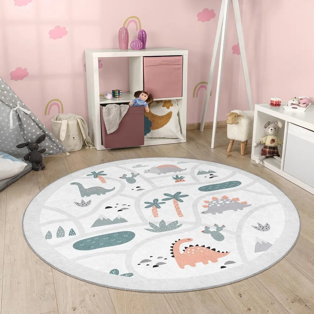 Jasnoszary dziecięcy dywan do zabawy odpowiedni do prania ø100 cm Dino Park – Mila Home