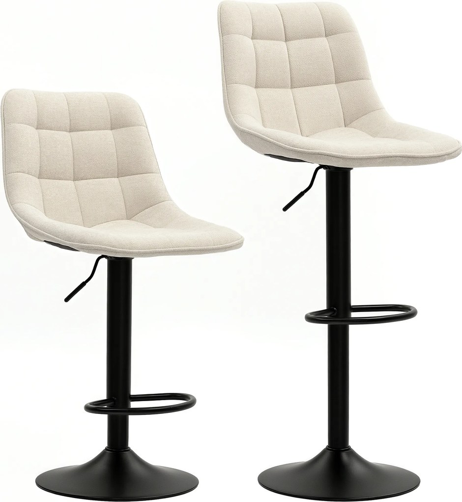 HOMCOM Nowoczesne Krzesło Barowe, Zestaw 2 Krzeseł Barowych Obracających się z Oparciem, Regulowana Wysokość, z Podnóżkiem, Wyściełane, Beżowe