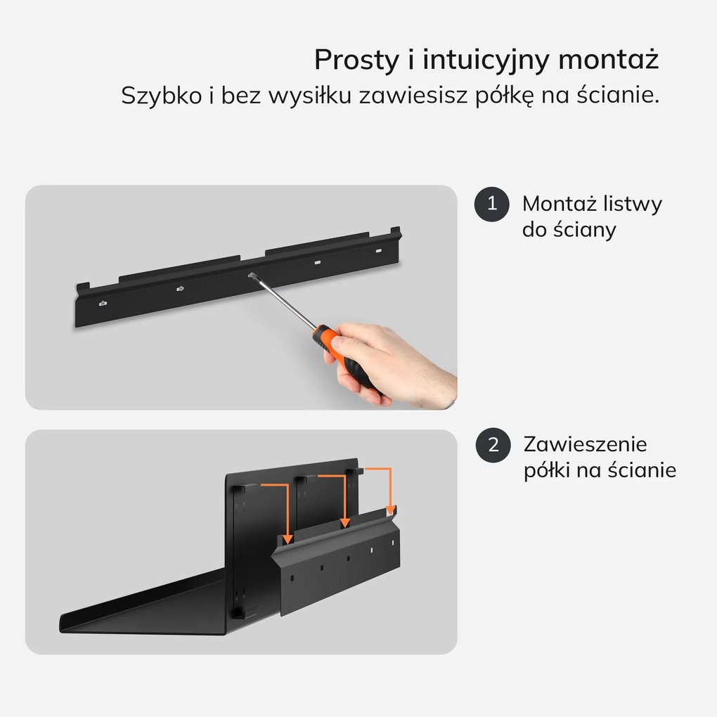 Półka wisząca metalowa czarna, 700 mm: JOANNE