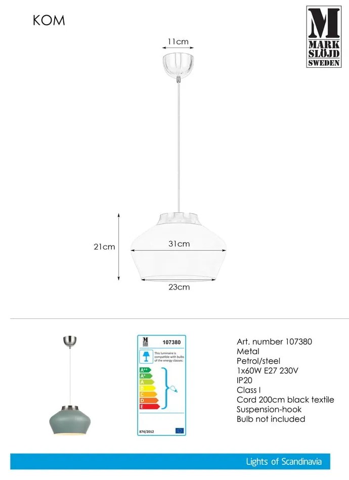 Niebieskoszara lampa wisząca Markslöjd Kom