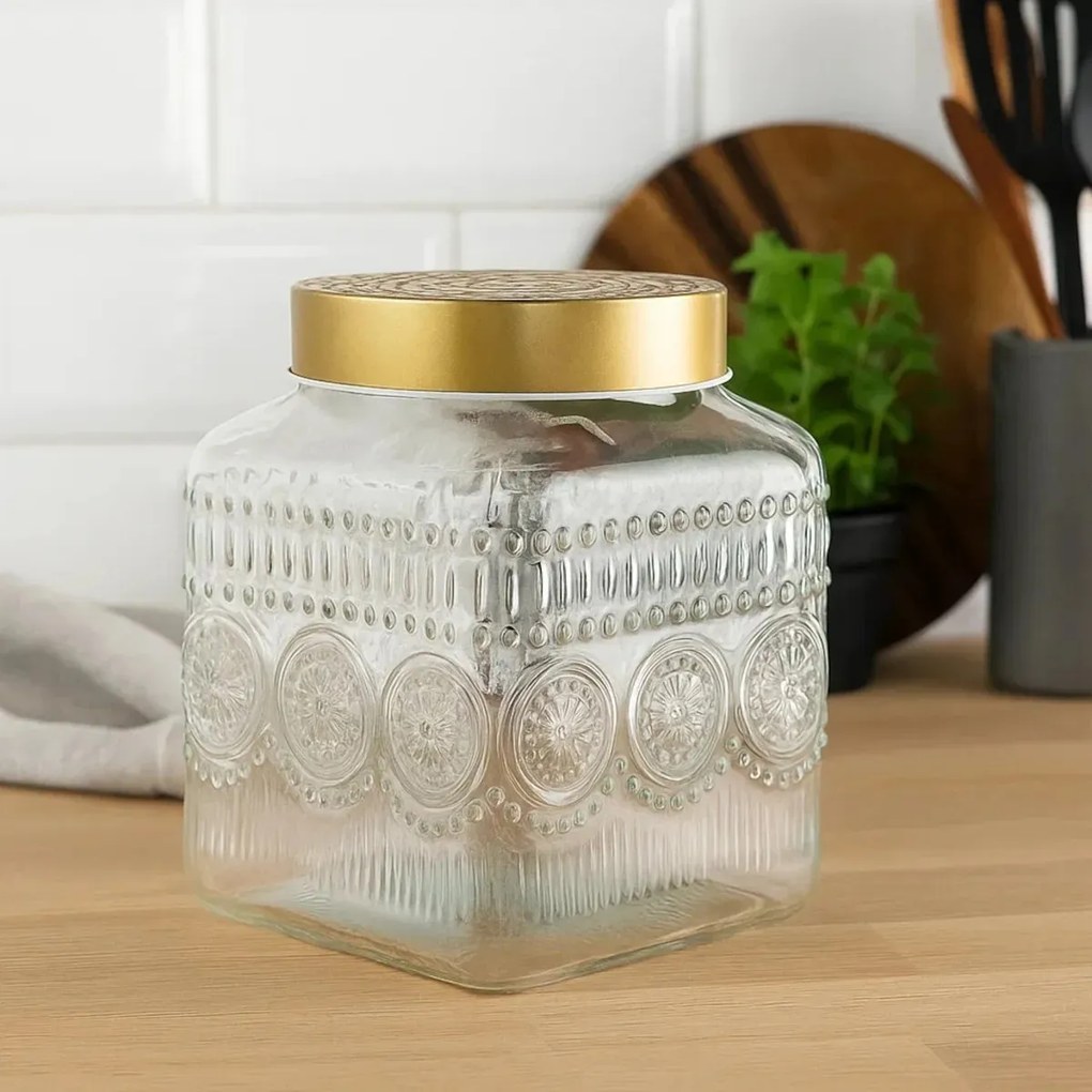Altom Zestaw szklanych pojemników z złotym wieczkiem Daisy 1,8 l, 4 szt., 1,8 l